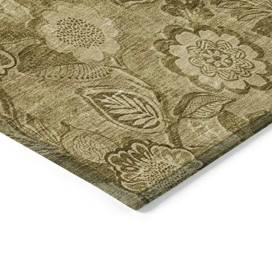 Brown And Beige Floral Washable Indoor Outdoor Area Rug Photo 9