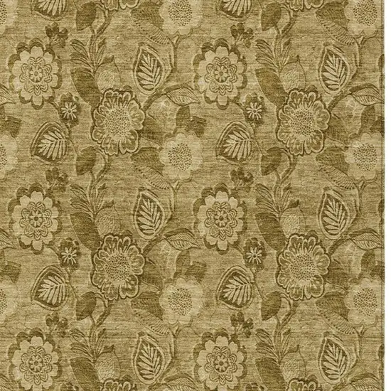 Brown And Beige Floral Washable Indoor Outdoor Area Rug Photo 3