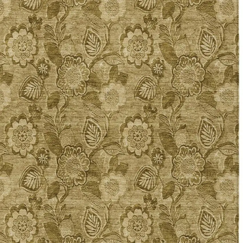 Brown And Beige Floral Washable Indoor Outdoor Area Rug Photo 3