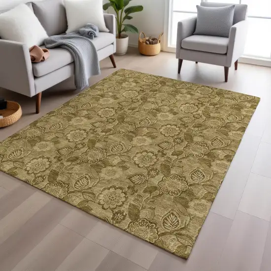 Brown And Beige Floral Washable Indoor Outdoor Area Rug Photo 6