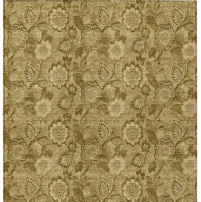 Brown And Beige Floral Washable Indoor Outdoor Area Rug Photo 4