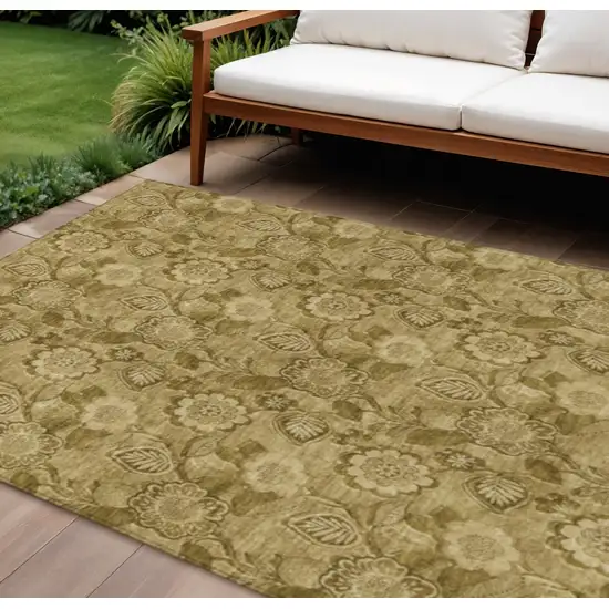 Brown And Beige Floral Washable Indoor Outdoor Area Rug Photo 2