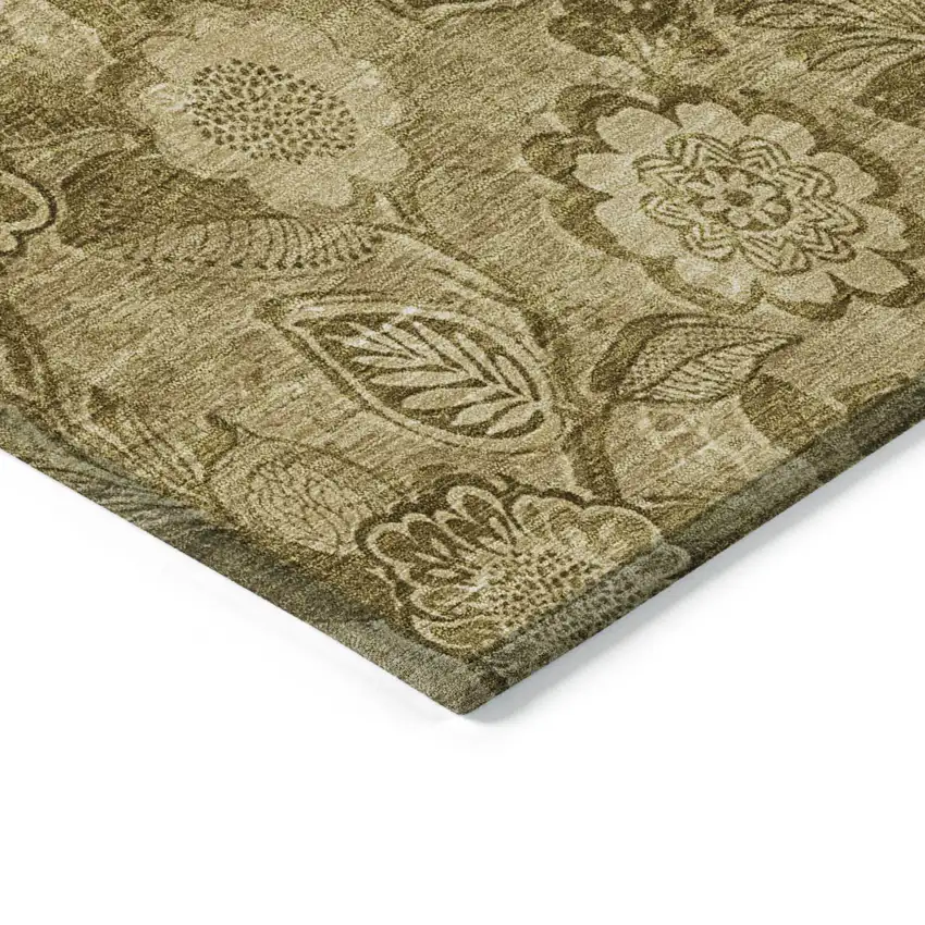 Brown And Beige Floral Washable Indoor Outdoor Area Rug Photo 9