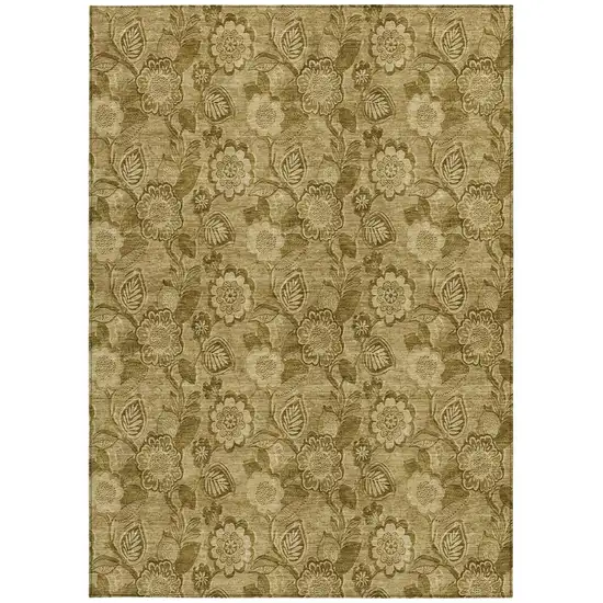 Brown And Beige Floral Washable Indoor Outdoor Area Rug Photo 4