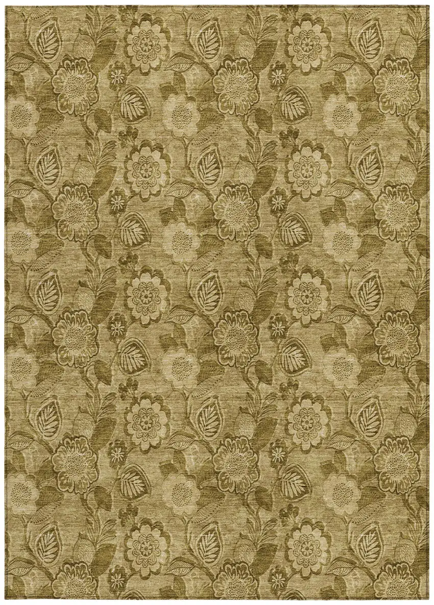 Brown And Beige Floral Washable Indoor Outdoor Area Rug Photo 4
