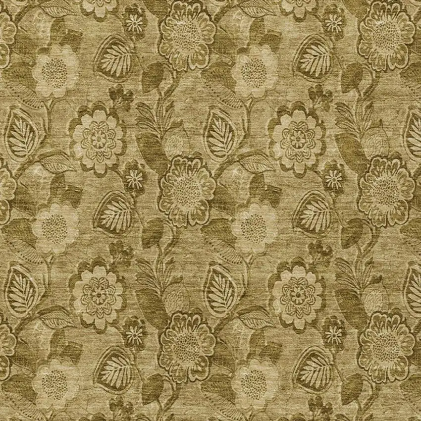 Brown And Beige Floral Washable Indoor Outdoor Area Rug Photo 4