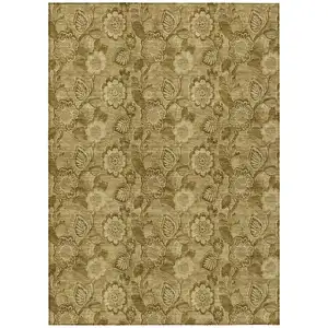 Photo of Brown And Beige Floral Washable Indoor Outdoor Area Rug
