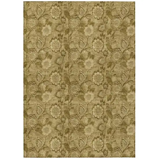 Brown And Beige Floral Washable Indoor Outdoor Area Rug Photo 1
