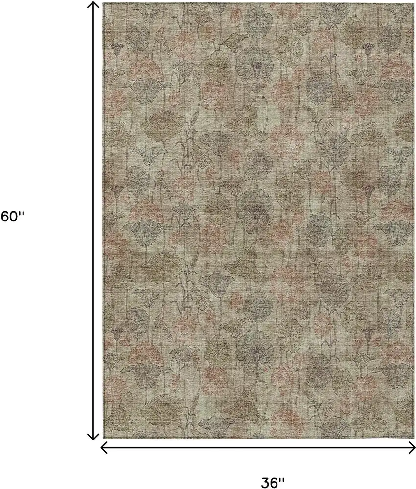 Brown And Beige Floral Washable Indoor Outdoor Area Rug Photo 9