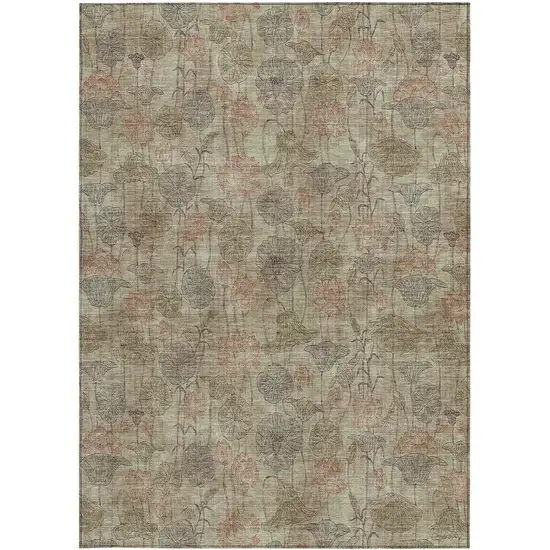 Brown And Beige Floral Washable Indoor Outdoor Area Rug Photo 3