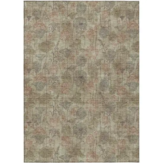Brown And Beige Floral Washable Indoor Outdoor Area Rug Photo 1