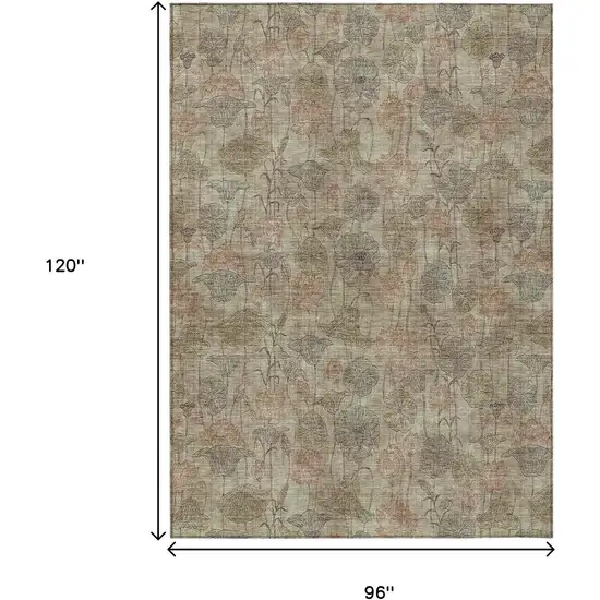 Brown And Beige Floral Washable Indoor Outdoor Area Rug Photo 8