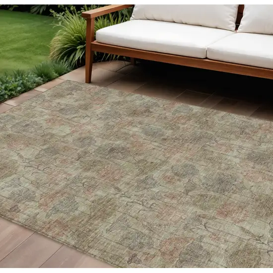 Brown And Beige Floral Washable Indoor Outdoor Area Rug Photo 2