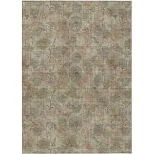 Photo of Brown And Beige Floral Washable Indoor Outdoor Area Rug