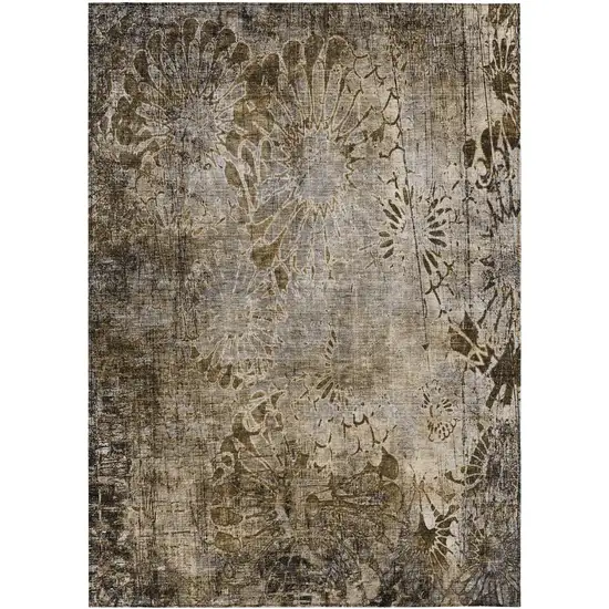 Brown And Beige Floral Washable Indoor Outdoor Area Rug Photo 2