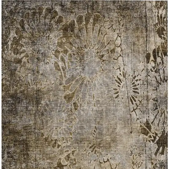 Brown And Beige Floral Washable Indoor Outdoor Area Rug Photo 4