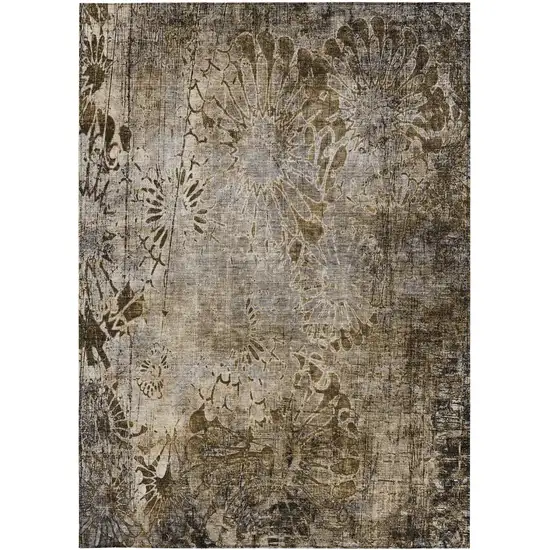Brown And Beige Floral Washable Indoor Outdoor Area Rug Photo 5