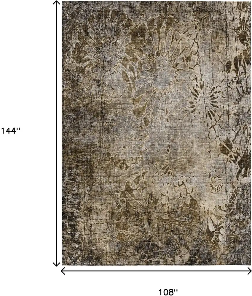 Brown And Beige Floral Washable Indoor Outdoor Area Rug Photo 3