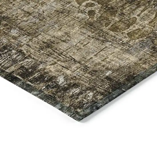 Brown And Beige Floral Washable Indoor Outdoor Area Rug Photo 6