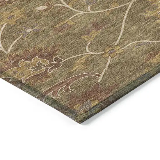 Brown And Beige Floral Washable Indoor Outdoor Area Rug Photo 7