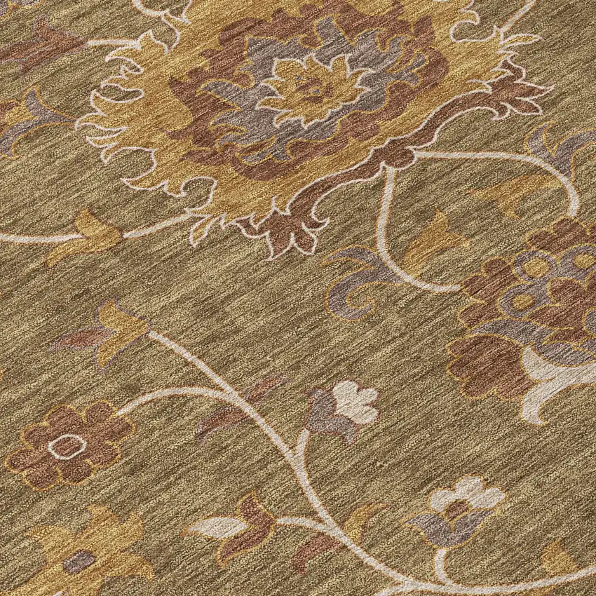 Brown And Beige Floral Washable Indoor Outdoor Area Rug Photo 7