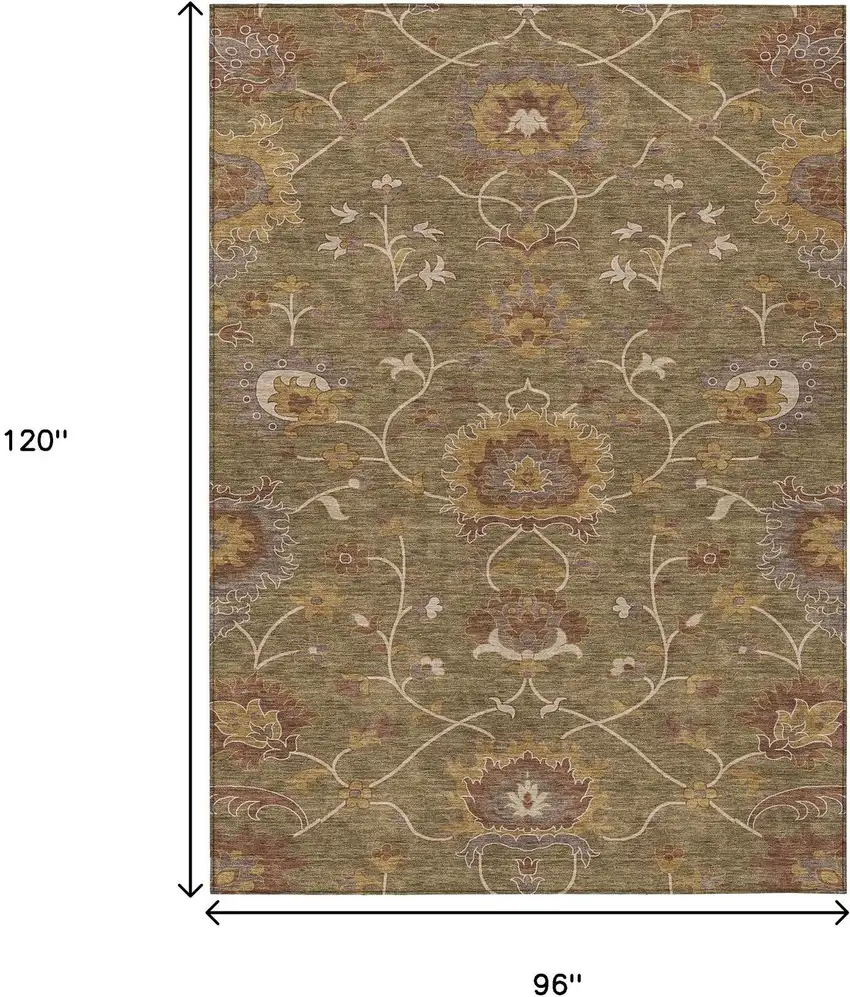 Brown And Beige Floral Washable Indoor Outdoor Area Rug Photo 3