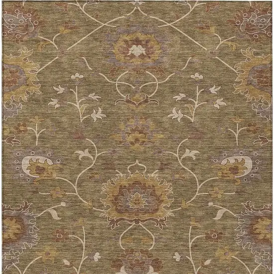 Brown And Beige Floral Washable Indoor Outdoor Area Rug Photo 4