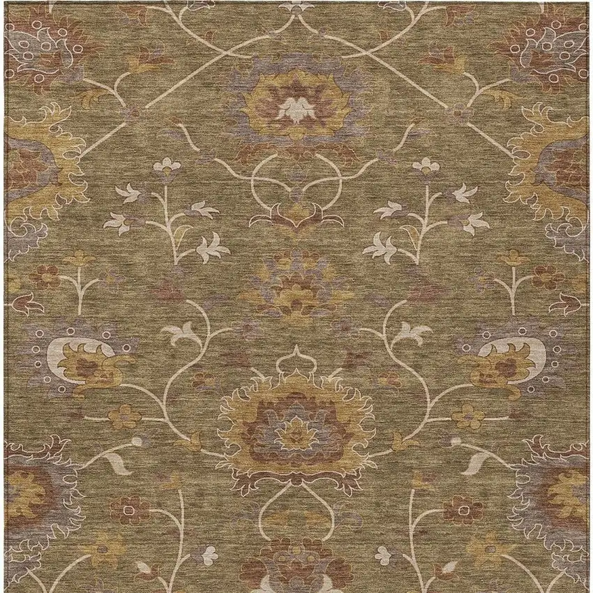 Brown And Beige Floral Washable Indoor Outdoor Area Rug Photo 4