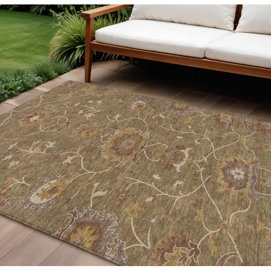Brown And Beige Floral Washable Indoor Outdoor Area Rug Photo 1