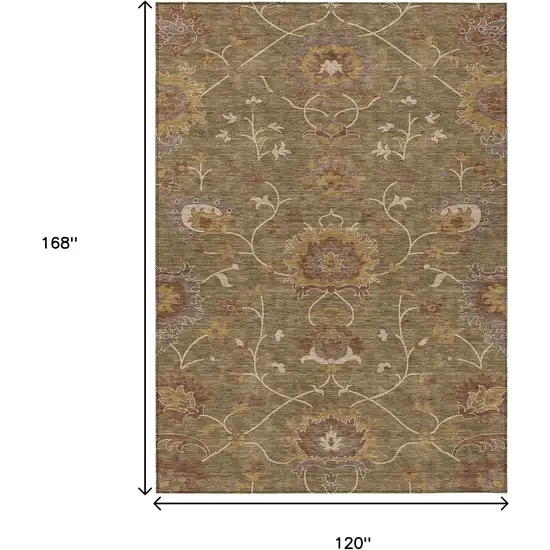 Brown And Beige Floral Washable Indoor Outdoor Area Rug Photo 3