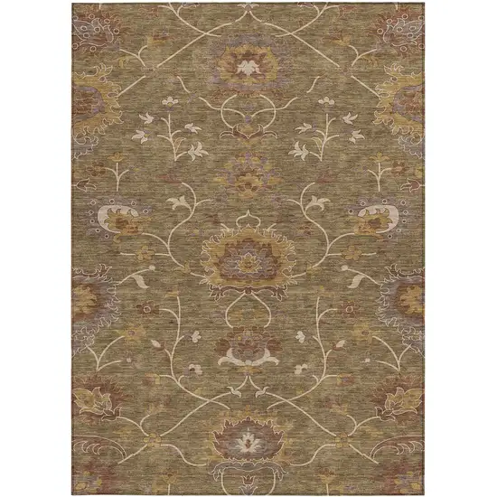 Brown And Beige Floral Washable Indoor Outdoor Area Rug Photo 4