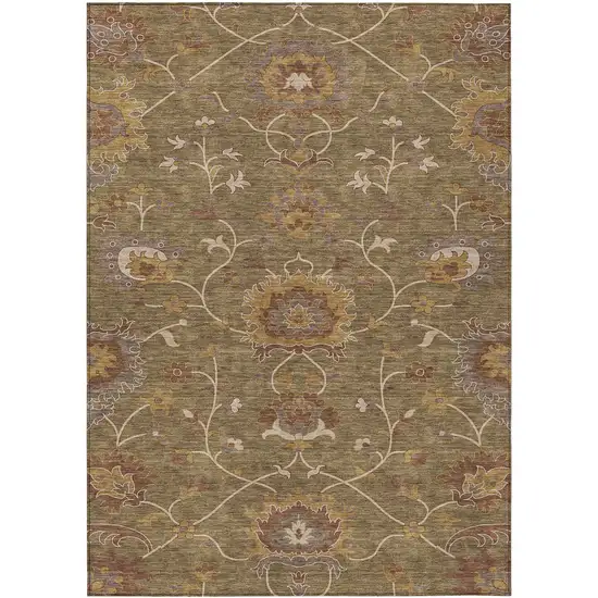 Brown And Beige Floral Washable Indoor Outdoor Area Rug Photo 2