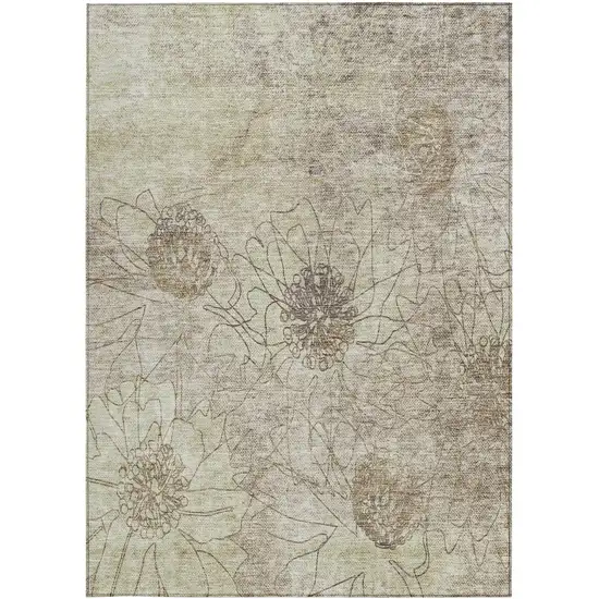 Brown And Beige Floral Washable Indoor Outdoor Area Rug Photo 5