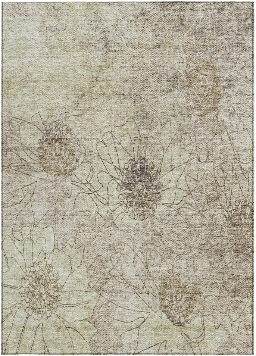 Brown And Beige Floral Washable Indoor Outdoor Area Rug Photo 5