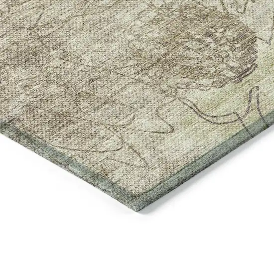 Brown And Beige Floral Washable Indoor Outdoor Area Rug Photo 6
