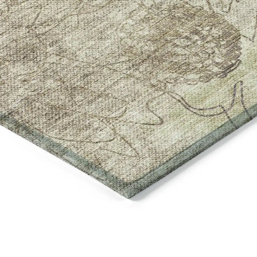 Brown And Beige Floral Washable Indoor Outdoor Area Rug Photo 6