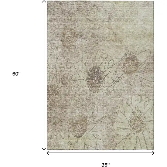 Brown And Beige Floral Washable Indoor Outdoor Area Rug Photo 3