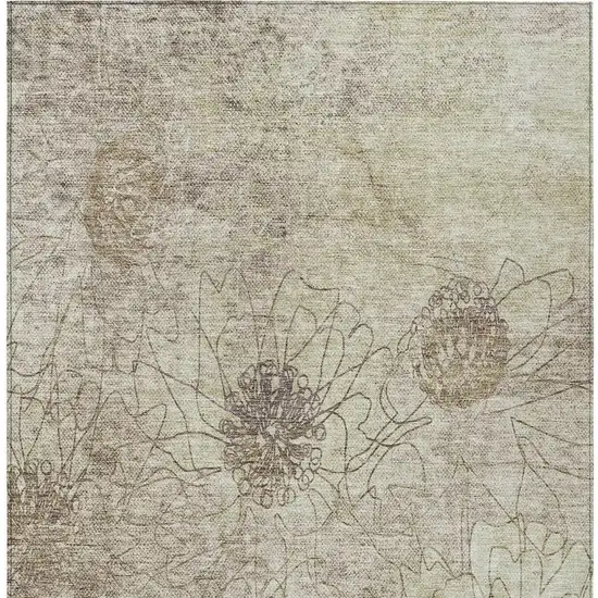Brown And Beige Floral Washable Indoor Outdoor Area Rug Photo 4