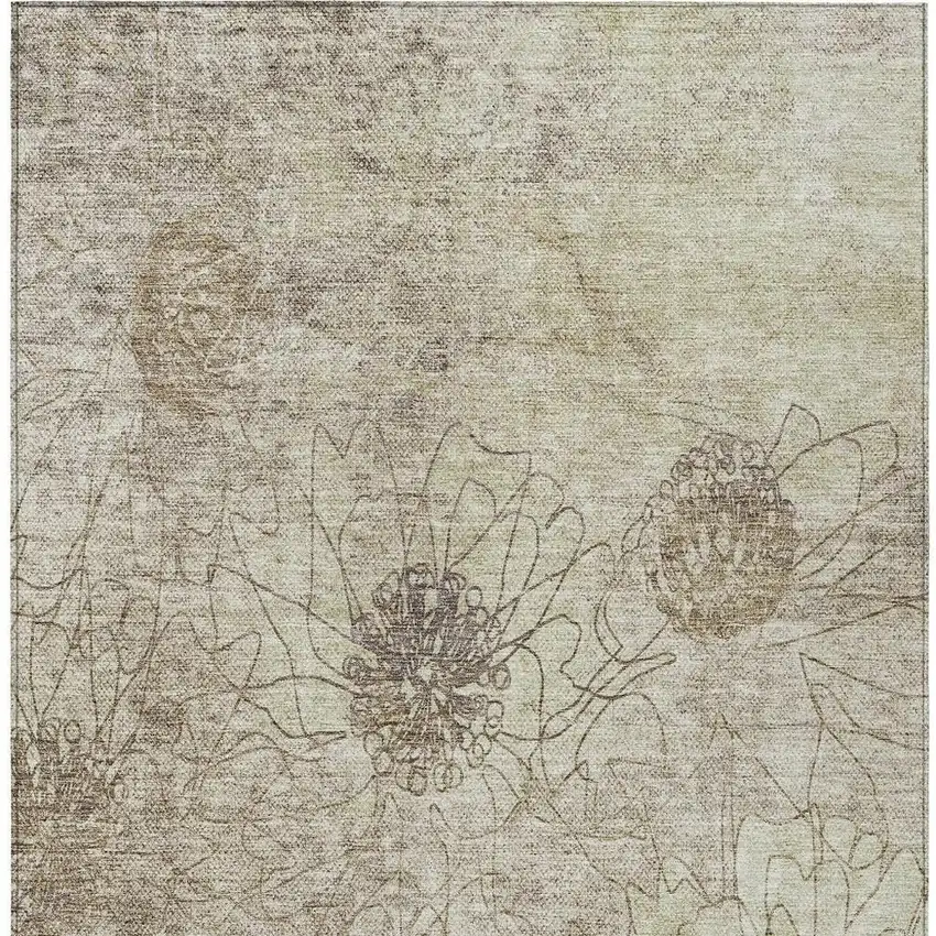Brown And Beige Floral Washable Indoor Outdoor Area Rug Photo 4