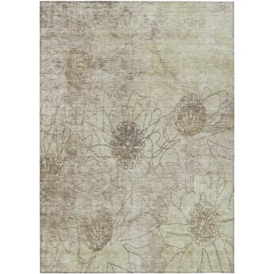 Brown And Beige Floral Washable Indoor Outdoor Area Rug Photo 2
