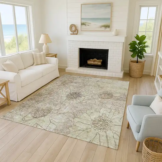 Brown And Beige Floral Washable Indoor Outdoor Area Rug Photo 7