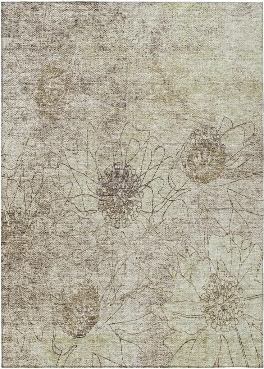 Brown And Beige Floral Washable Indoor Outdoor Area Rug Photo 2