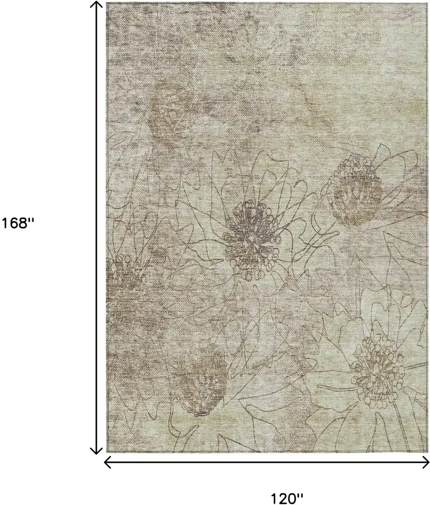 Brown And Beige Floral Washable Indoor Outdoor Area Rug Photo 3