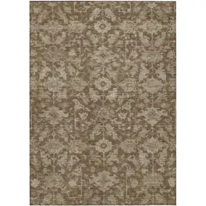 Photo of Brown And Beige Floral Washable Indoor Outdoor Area Rug