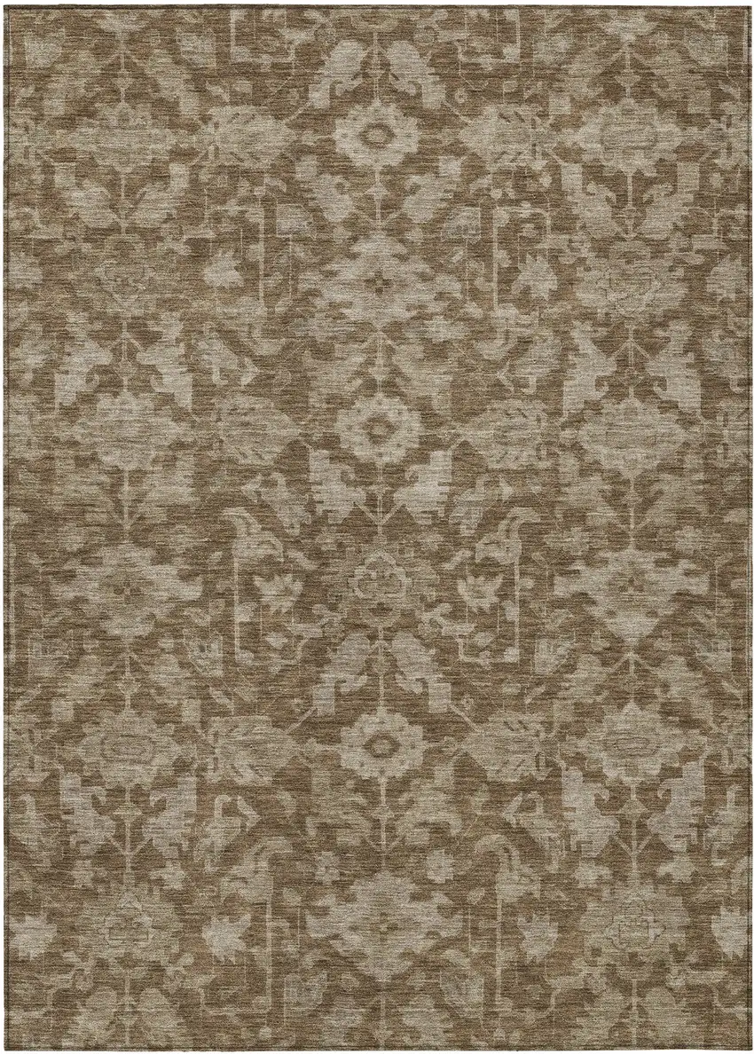 Brown And Beige Floral Washable Indoor Outdoor Area Rug Photo 1