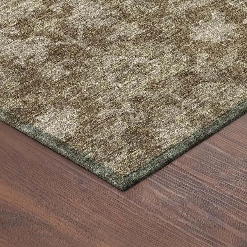 Brown And Beige Floral Washable Indoor Outdoor Area Rug Photo 9