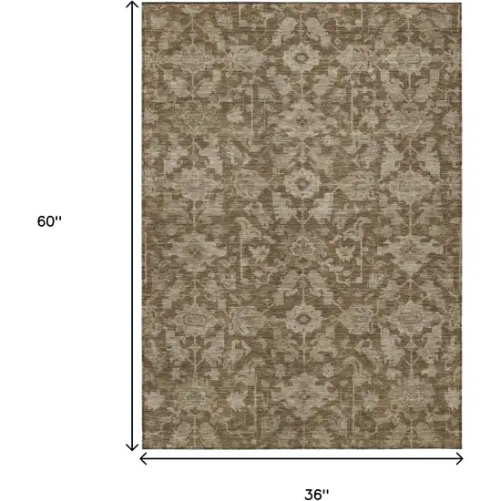 Brown And Beige Floral Washable Indoor Outdoor Area Rug Photo 6