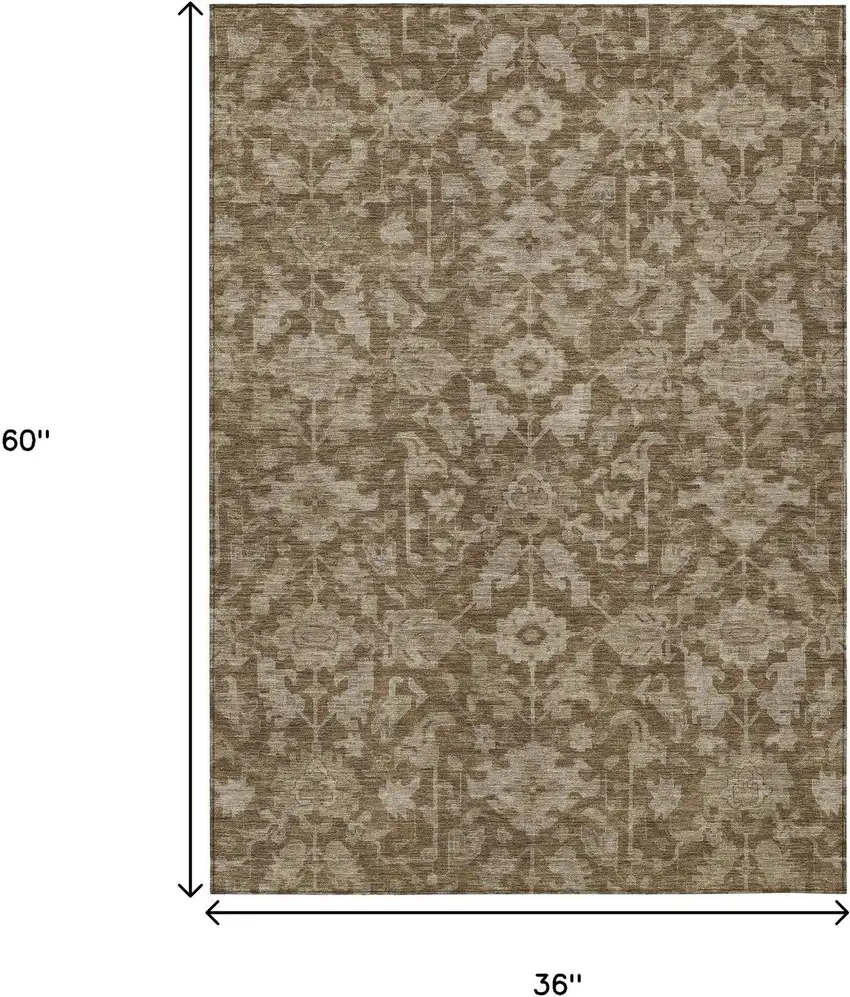 Brown And Beige Floral Washable Indoor Outdoor Area Rug Photo 6
