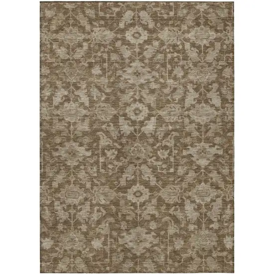Brown And Beige Floral Washable Indoor Outdoor Area Rug Photo 1