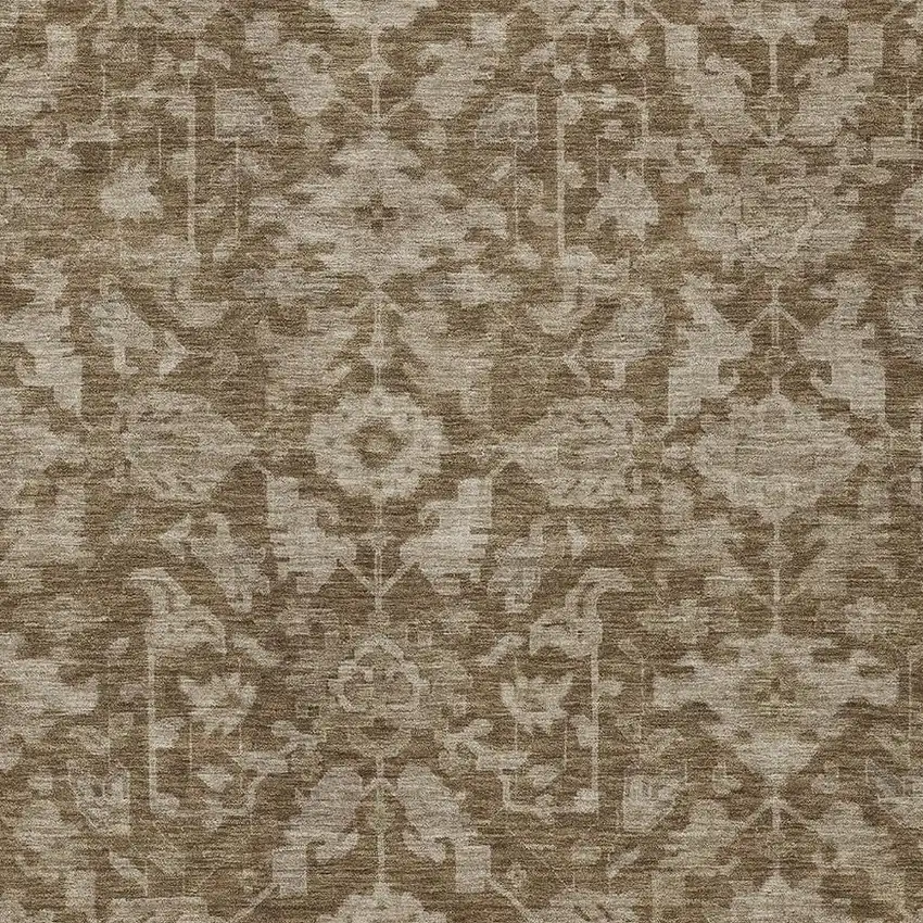 Brown And Beige Floral Washable Indoor Outdoor Area Rug Photo 2